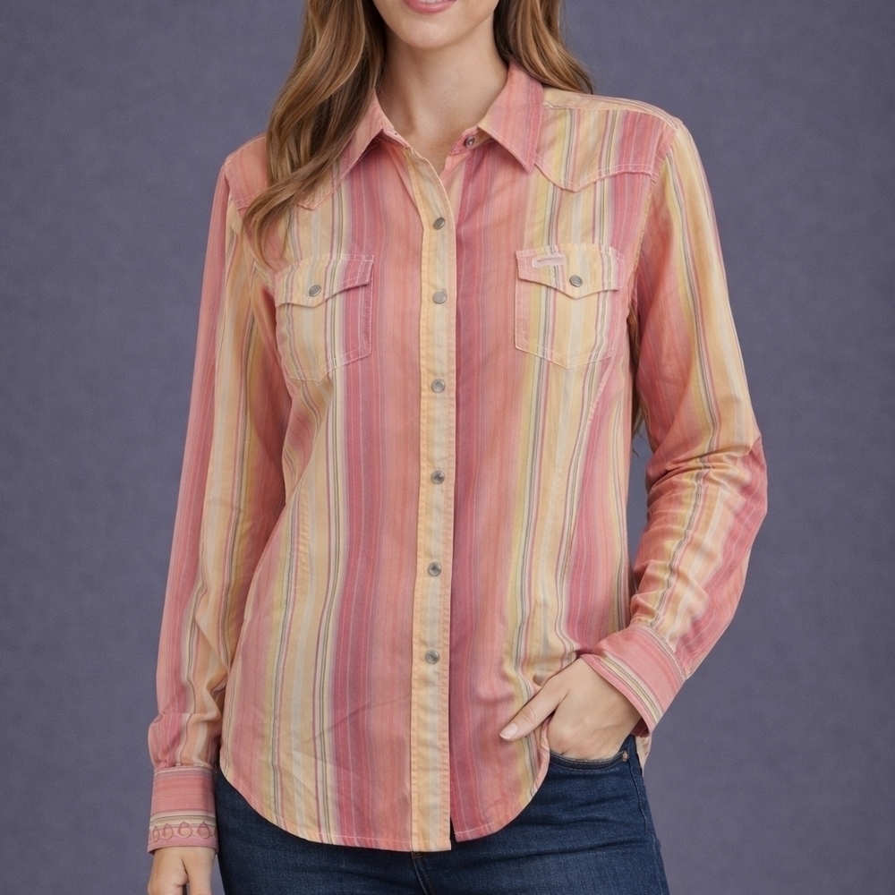 VTG TWENTY X Pink Striped Snap Long Sleeve Rodeo Shirt